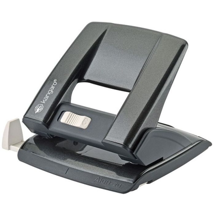 Hole punch, KANGARO Aion-20G/S, punches up to 10 sheets, metal, in a PP box, metallic grey