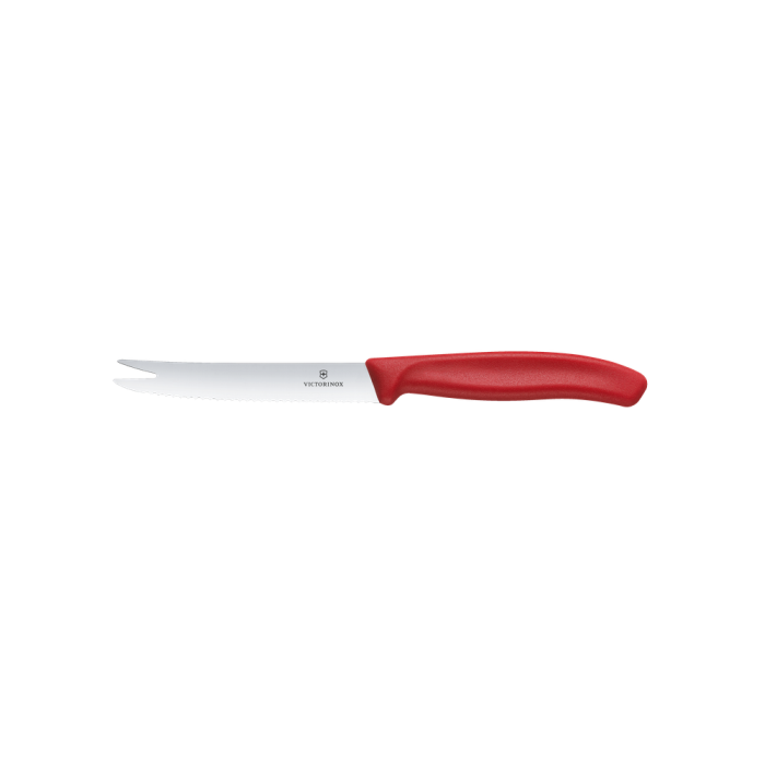 Victorinox Swiss Classic Nóż do sera i kiełbasy, ostrze ząbkowane, 110mm, czerwony