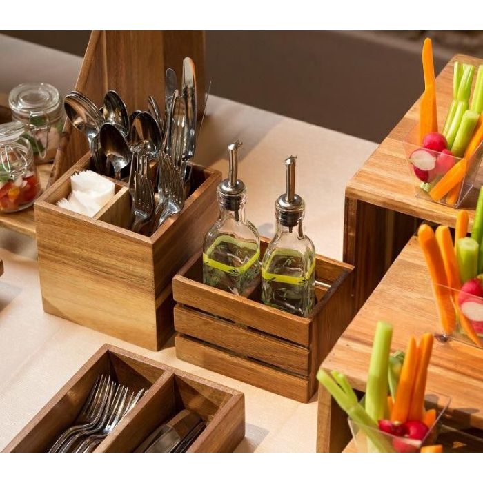Acacia - cutlery and napkin holder with 4 compartments, 15x15x15h cm, 1pc. (8)