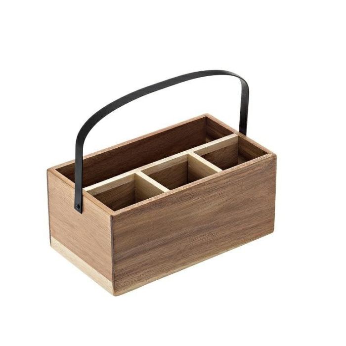 Acacia - cutlery and napkin case 4 compartments, with handle, 26x15x(h)11,7cm, 1pc. (8)