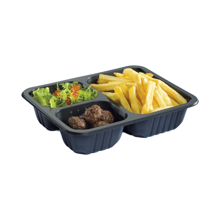 Pojemnik obiadowy do zgrzewu D-9430R, 3-dzielny, czarny, 227x178x50, cena za op. 80 sztuk WIELORAZOWE