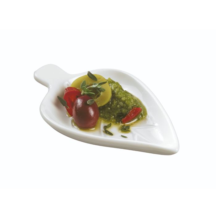 Finger food porcelain leaf plate 96x61mm white, op.12pcs. (k/12)