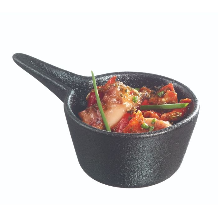 Finger food porcelain round goblet with handle 93x56mm black, op.12pcs. (k/12)