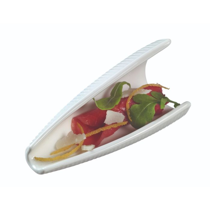 Finger food porcelain oval plate 95x45mm white, op.6pcs. (k/24)