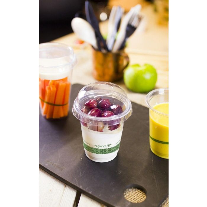 Lid for PLA cup convex without hole, diameter 96mm VEGWARE biodegradable, 50 pieces