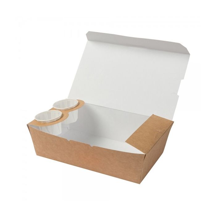 TAKEAWAY box with dip holder 1000ml, with a lid, op.250szt, 195x115x55mm, coated with bio-wax