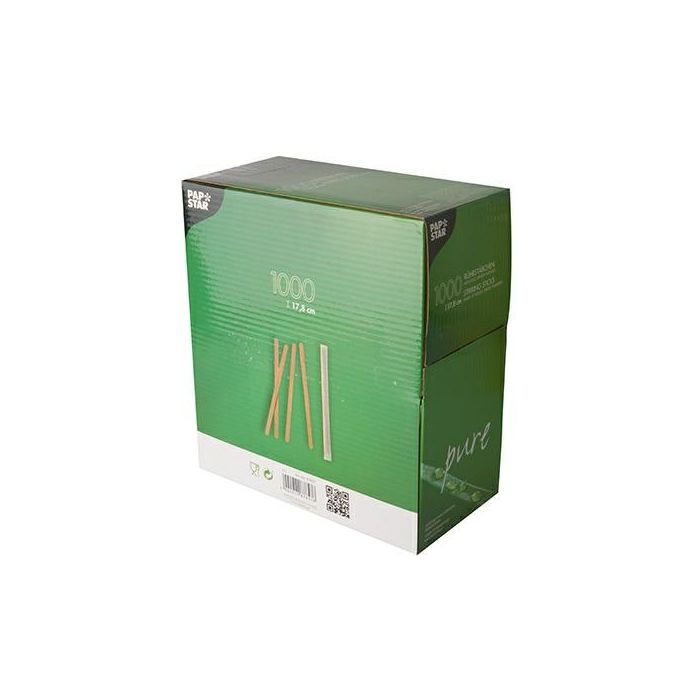 Wooden stirrers 14cm pkg.1000pcs individually packed, 6mm thick PURE (k/10)