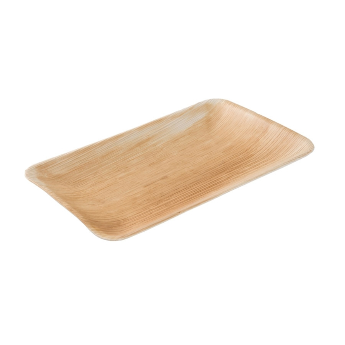 Palm leaf plate rectangular 25x15 flat, pkg. 25 pieces.