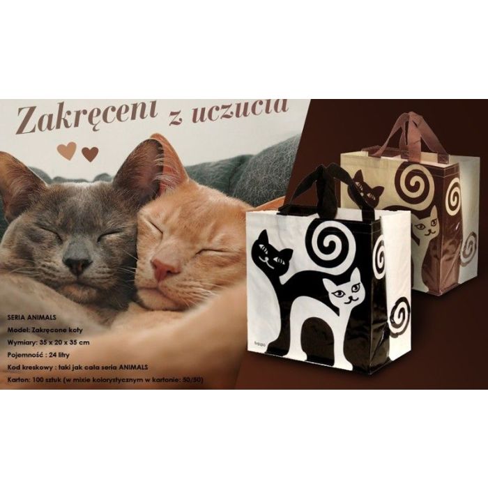 EKO torba na zakupy ZAKRĘCONE KOTY 35x20x35cm 24 litry
