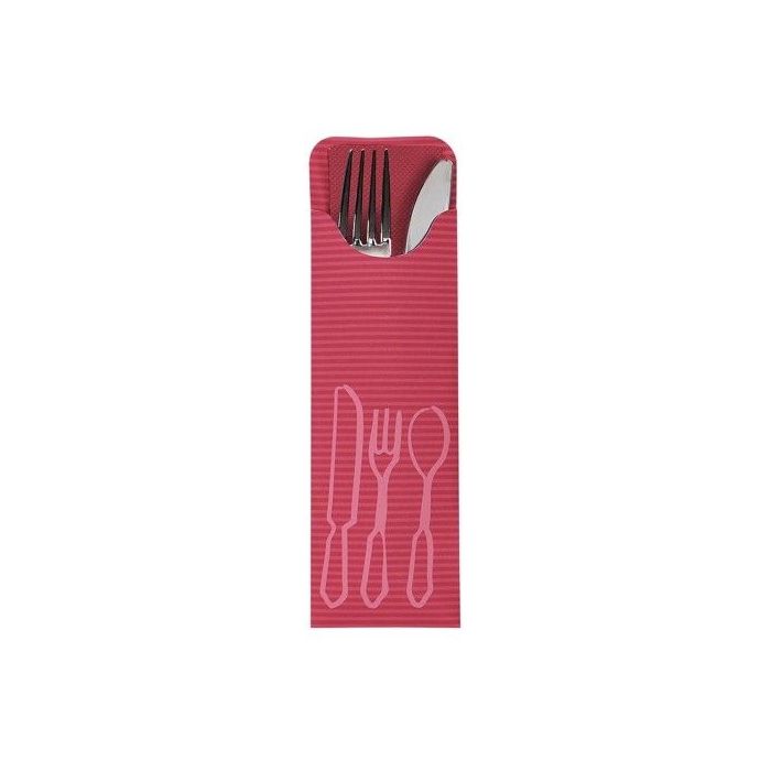 Etui na sztućce bordowe 23,5x7,3cm z kolorową serwetką op. 100 sztuk