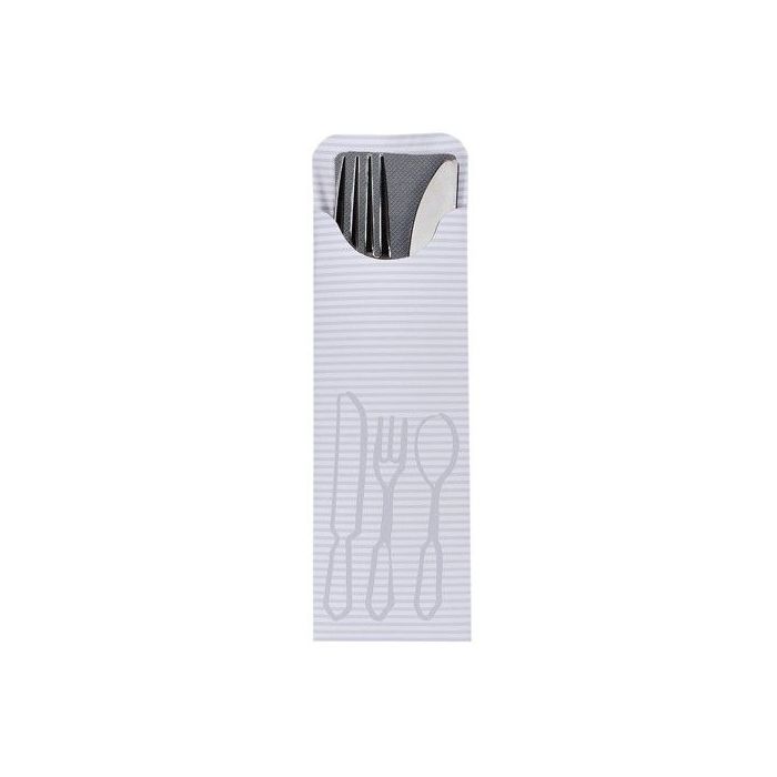 Etui na sztućce szare 23,5x7,3cm z kolorową serwetką op. 100 sztuk