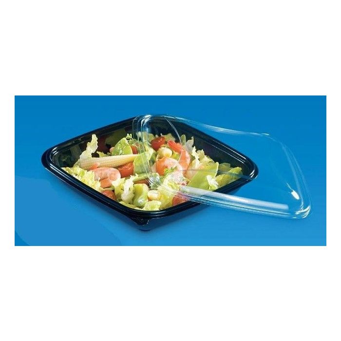 Pojemnik sałatkowy PET niski 370ml komplet, czarny spód + transparentna pokrywka 160x160xh.30 op. 80 sztuk