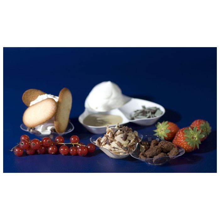 FINGERFOOD - podwójny talerzyk TRILOGY 6,1x11x1,6cm transparentny PS op. 50 sztuk