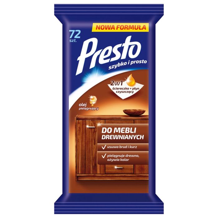 Wet wipes PRESTO, for wooden furniture, 72pcs, white