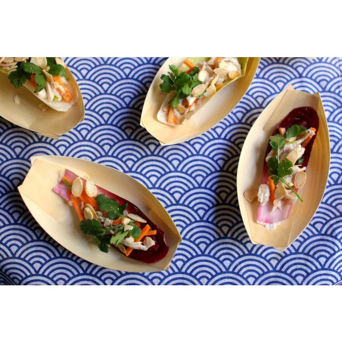FINGERFOOD - wooden bowls 310x117xh. 25mm boat", 50 pieces"