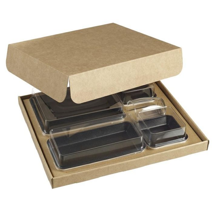 Ecokraft catering set with black Kanopee trays 366x295x70 mm 30 pcs
