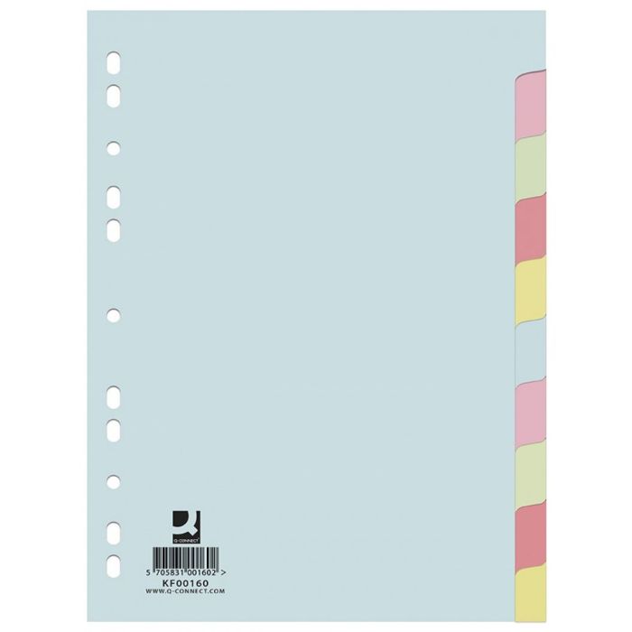 Dividers Q-CONNECT, cardboard, A4, 223x297mm, 10pcs, assorted colours