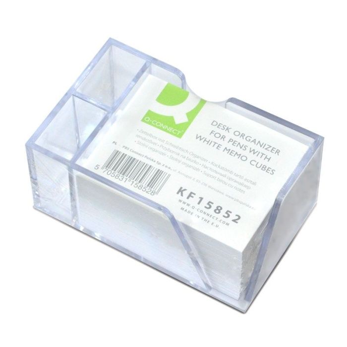 Desk Organiser Q-CONNECT, for pens with white memo cubes, clear