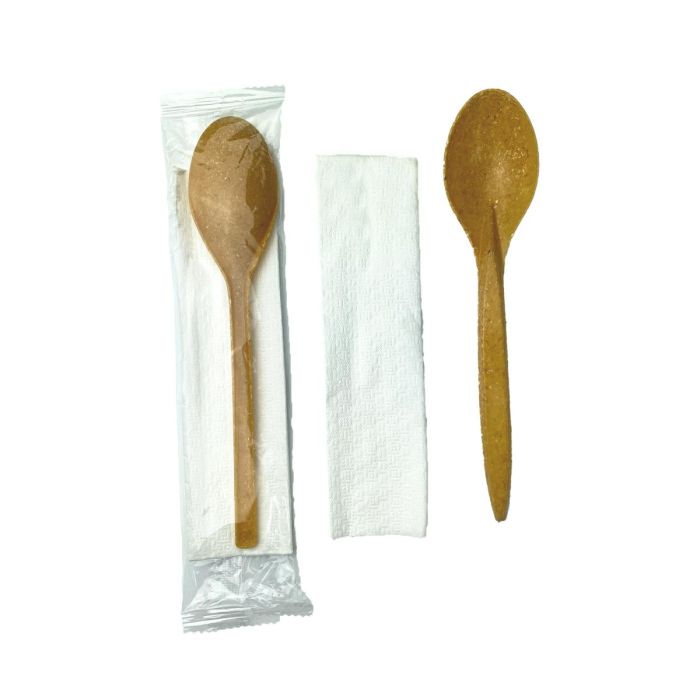 WPC 3 wood fiber op.200pcs spoon+serving spoon in foil, TnP