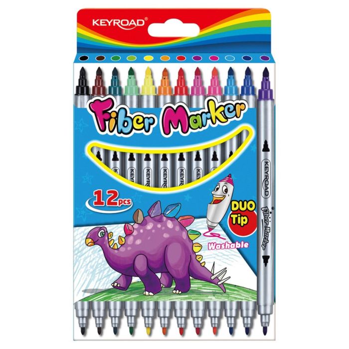 Fiber markers KEYROAD Duo, 12pcs, hanger, color mix