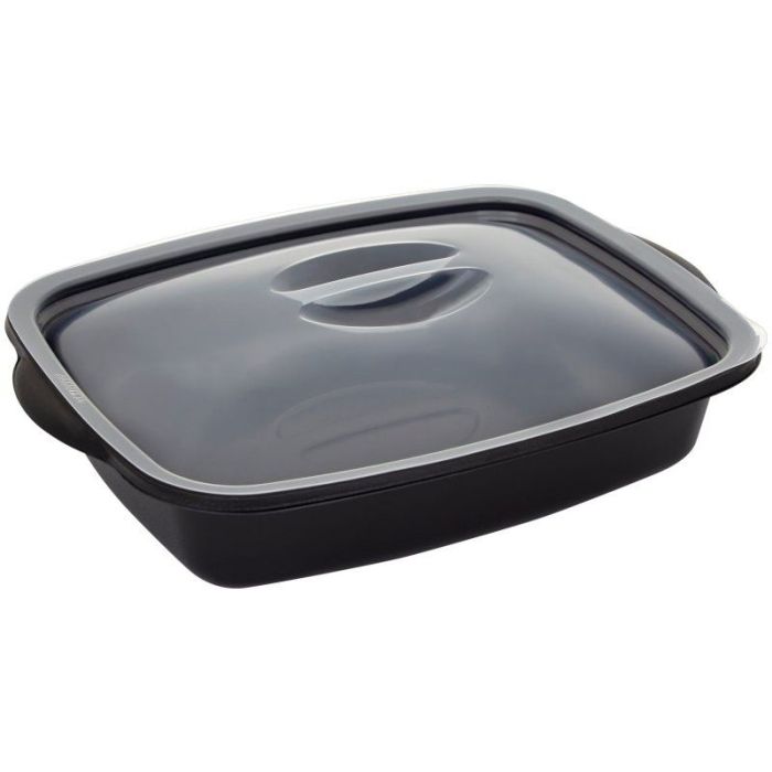 Lunchbox PP black, set with transparent cover, undivided 23x16.3xh.4.2cm, microwave set 25 pieces