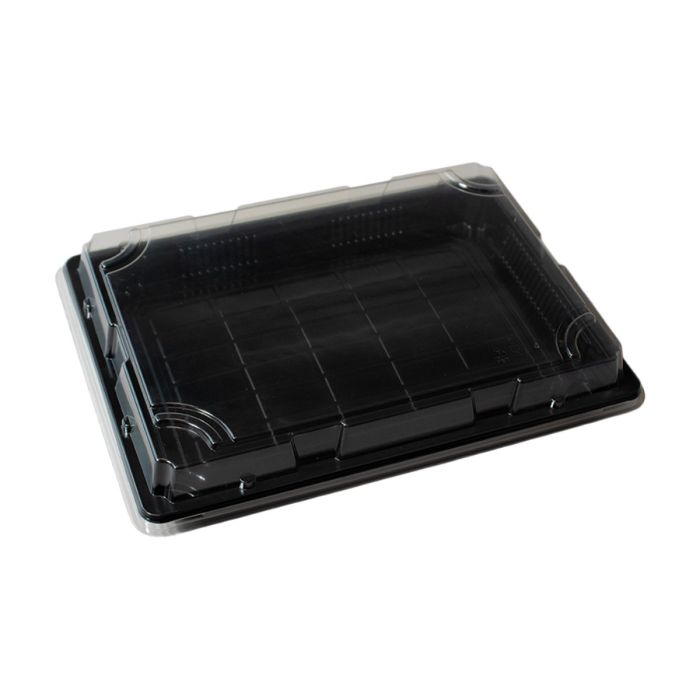 Pojemnik SUSHI na wynos 26x18,7cm czarny spód + krystaliczna pokrywka ANTIFOG kpl 50 sztuk