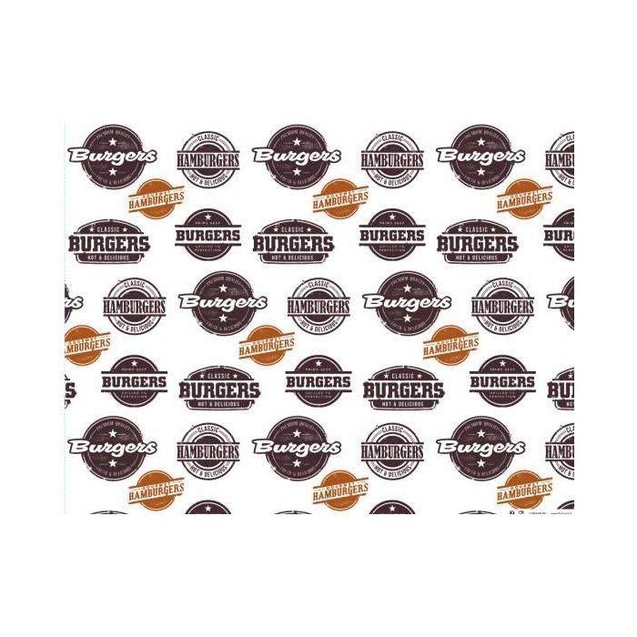 Semi-parchment paper, 35x27 cm, white with print: Burgers, Hamburgers, greaseproof, 1000 sheets