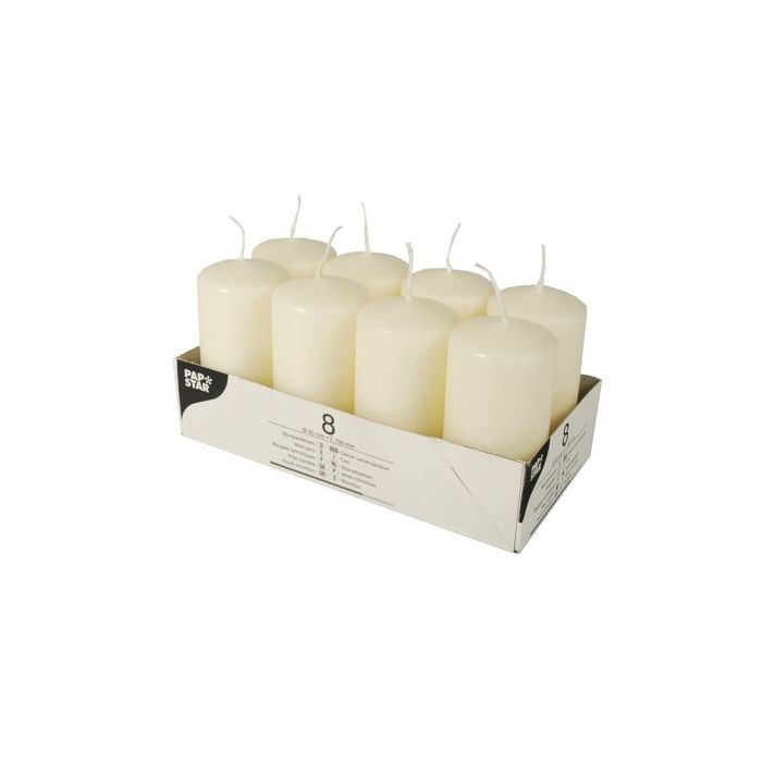 Pillar candles 10 cm cream, diameter 5 cm, 8 pieces