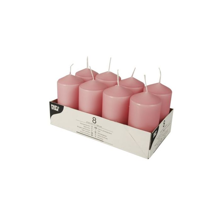 Pillar candles 10 cm dark pink diameter 5 cm, 8 pieces