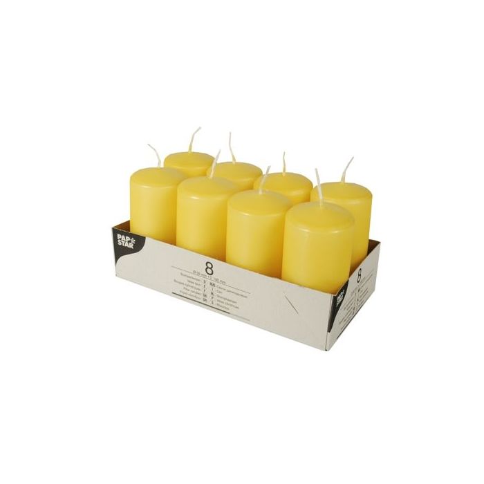 Pillar candles 10 cm yellow gold 5 cm diameter, 8 pieces