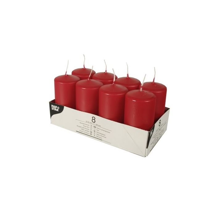 Pillar candles 10 cm red, diameter 5 cm, 8 pieces