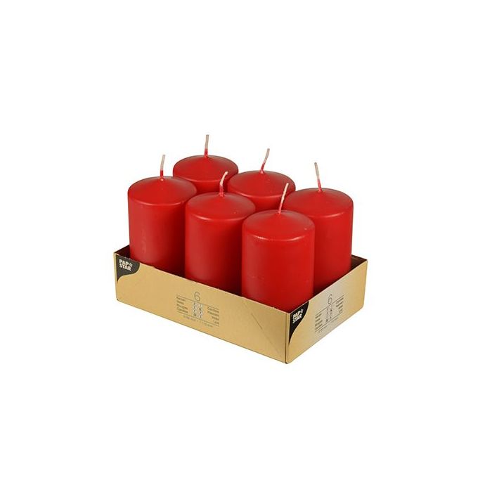 Pillar candles 11.5 cm red, diameter 6 cm, 6 pieces