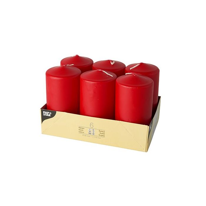 Pillar candles 11.5 cm red, diameter 6 cm, 6 pieces