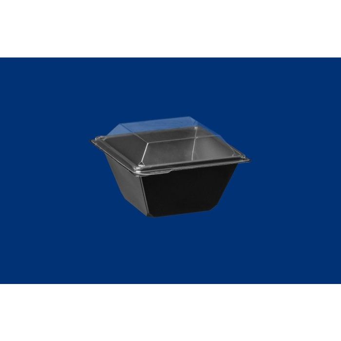 Pucharek sałatkowy kwadratowy 370ml komplet czarny spód + transparentna pokrywka 114x114mm h75 PET op. 30 kpl