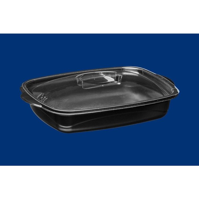 Lunchbox PP black, set with transparent cover, undivided 23x16.3xh.4.2cm, microwave set 25 pieces