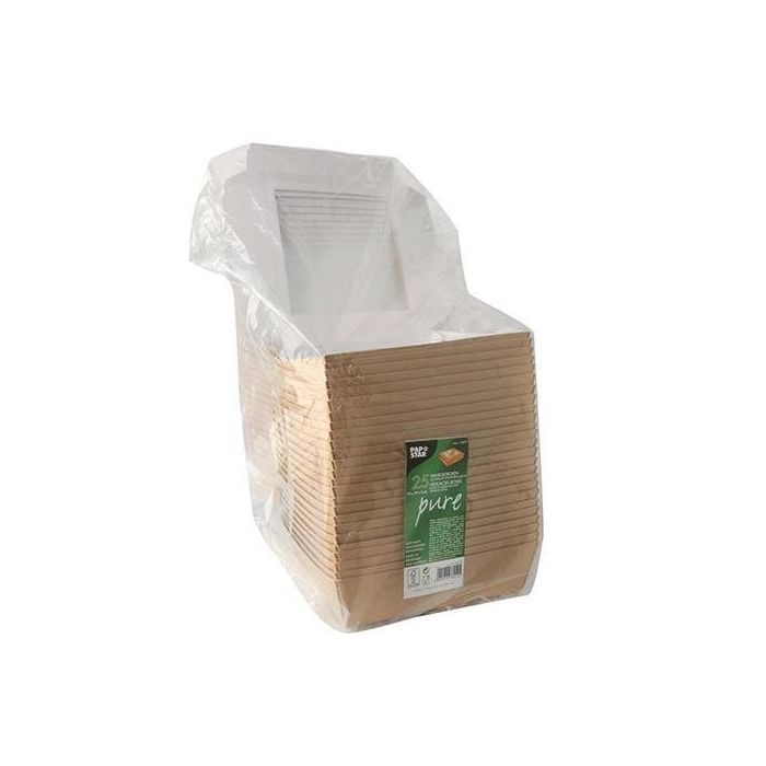 Brown salad box 1500ml PURE 190x190x50mm, PLA window, uncoated, 25 pieces