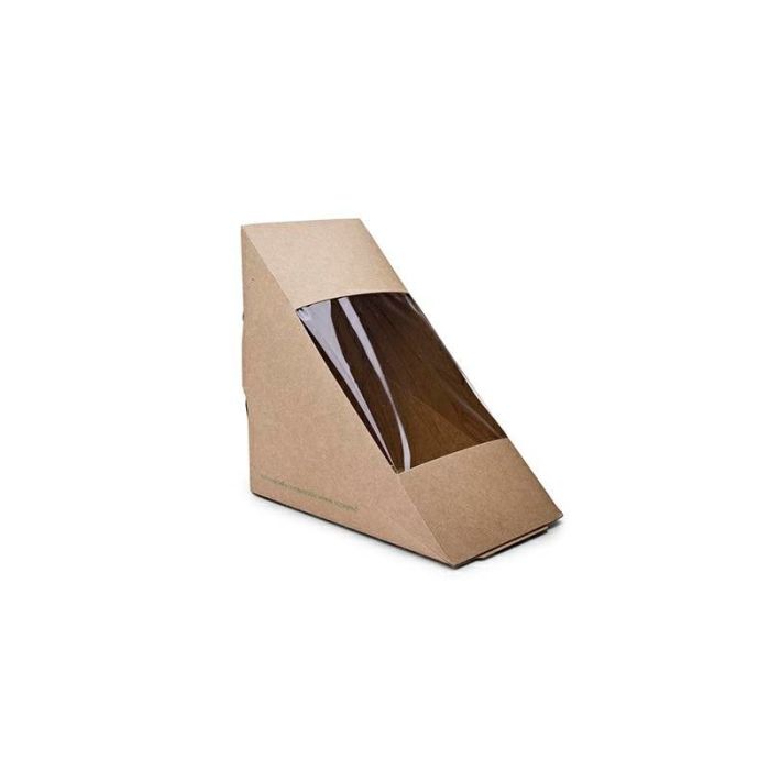 Sandwich box kraft 75mm, window PLA fully biodegradable, 500 pieces