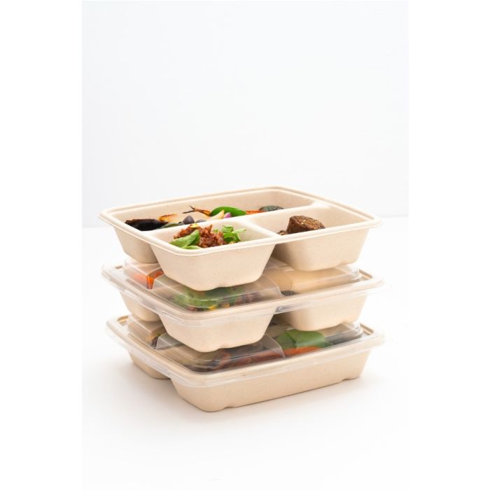 BePulp SQ23 square container 900ml op.75szt. tripartite (k/4) 23x23x4cm, Sabert
