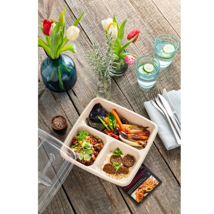 BePulp SQ23 square container 900ml op.75szt. tripartite (k/4) 23x23x4cm, Sabert