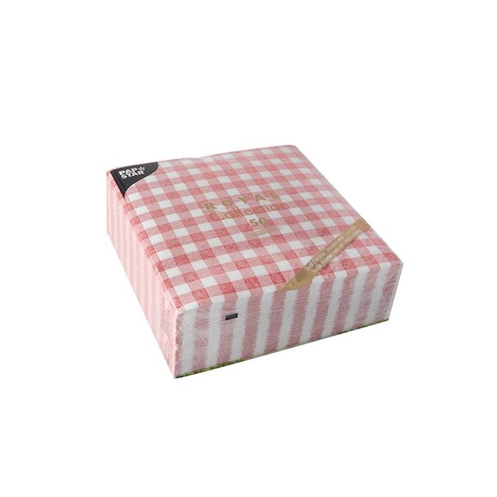 Serwetki RC 40x40 czerwona kratka Vichy Karo składane 1/4 op. 50 sztuk