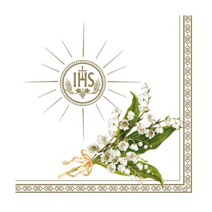 Napkins 33x33 MAKI Communion 0001 01 Lilies of the Valley Gold, 20 pieces