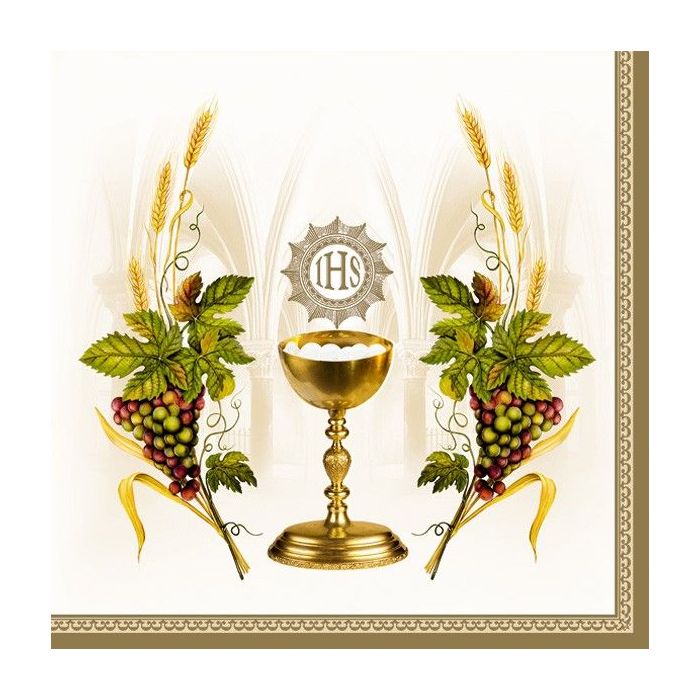 Serwetki 33x33 MAKI KOMUNIA 0004 01 Chalice with Grapes Beige op. 20 sztuk
