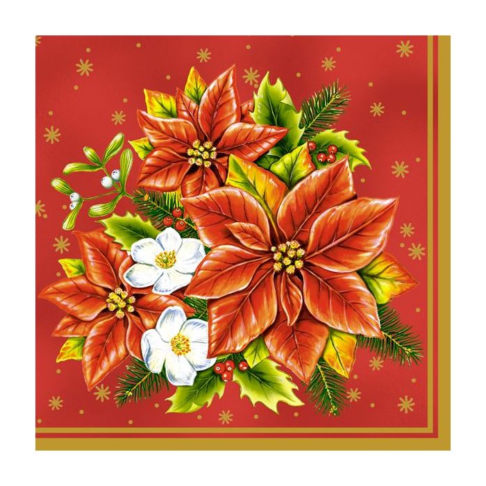 Napkins 33x33 MAKI Christmas 0013 01 Poinsettia Bouquet Red, 20 pcs