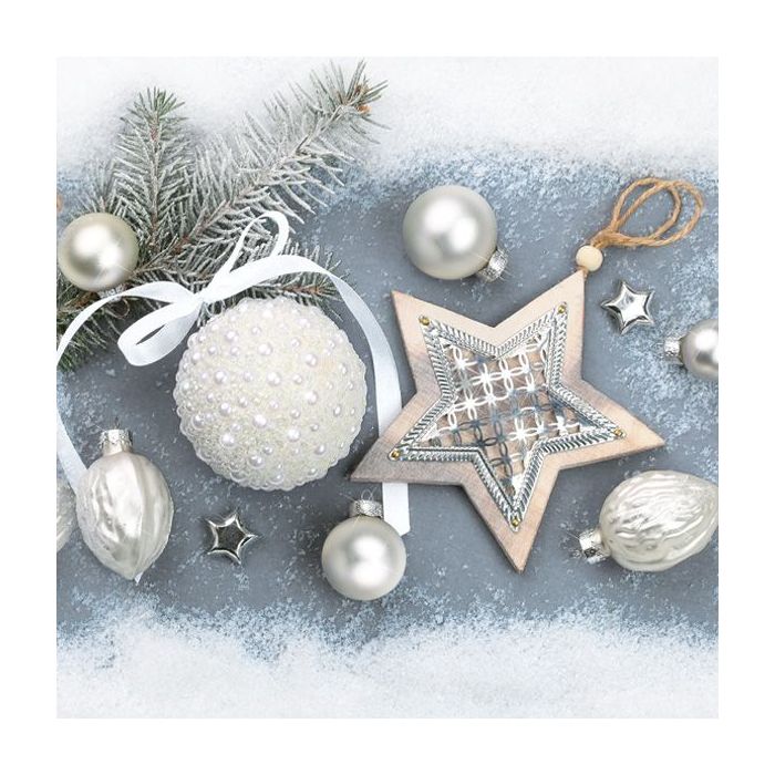 Napkins 33x33 MAKI Christmas 0184 01 Silver Elegant Baubles, 20 pcs