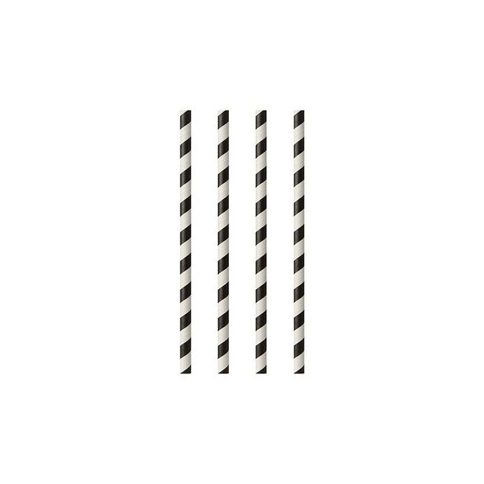Paper straws 6mm Stripes" length 20cm black stripes  pkg. 100pieces"