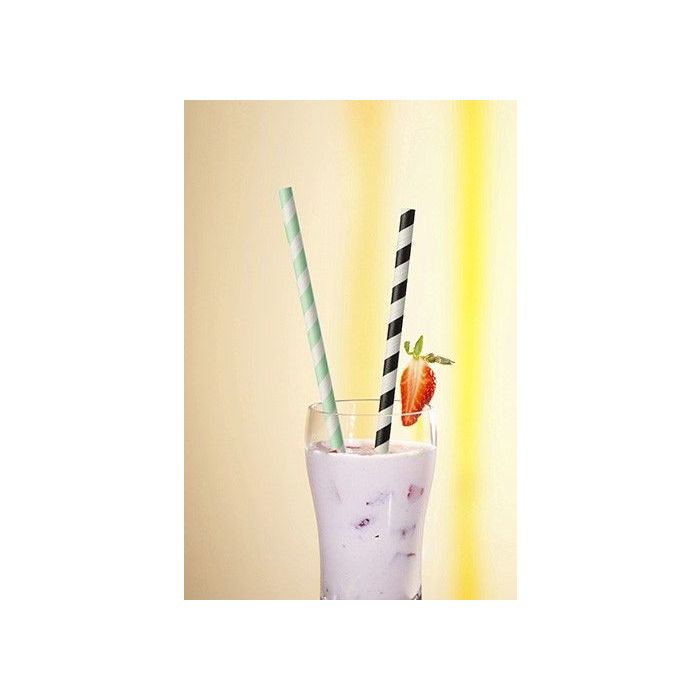 Paper straws 6mm Stripes" length 20cm black stripes  pkg. 100pieces"