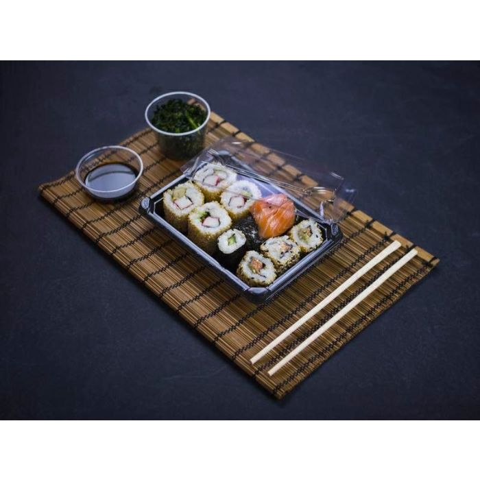 Sushi container black with PLA lid 182x138x40 mm 100 sets set 2 Vegware