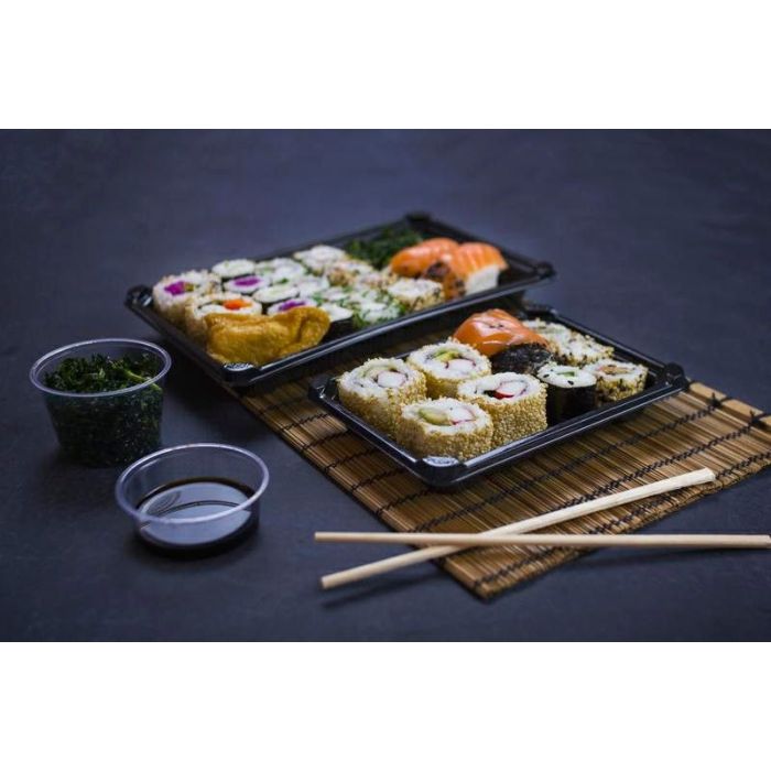 Sushi container black with PLA lid 182x138x40 mm 100 sets set 2 Vegware