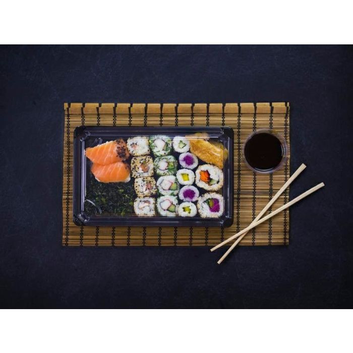 Sushi container black with PLA lid 212x138x40 mm 100 sets set 4 Vegware