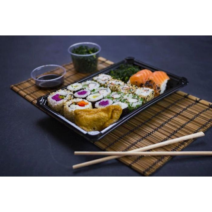 Sushi container black with PLA lid 212x138x40 mm 100 sets set 4 Vegware